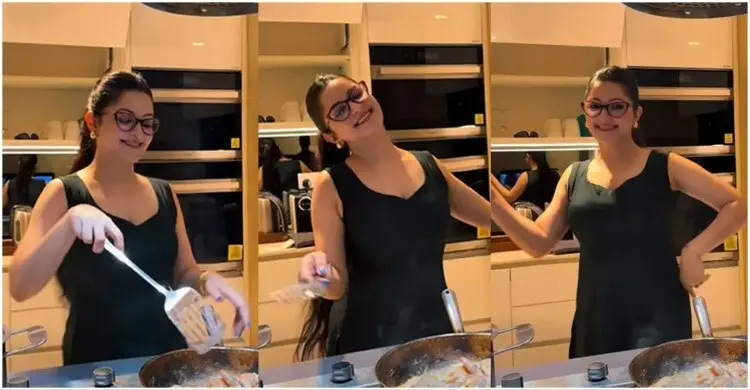 নাচতে নাচতে চিংড়ি রান্না করলেন পরীমণি