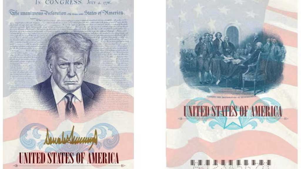 স্বাধীনতার বর্ষে ট্রাম্পের ছবিযুক্ত স্মারক পাসপোর্ট