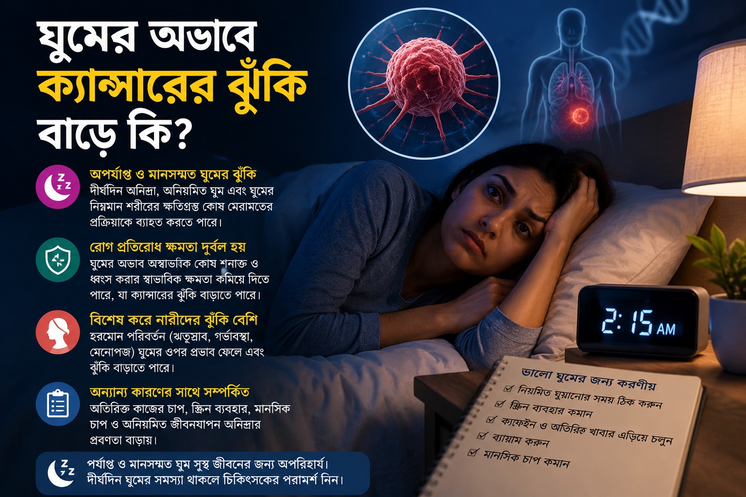ঘুমের অভাবে ক্যান্সারের ঝুঁকি বাড়ে কি