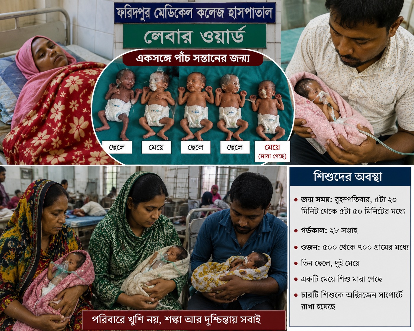 ফরিদপুরে একসঙ্গে পাঁচ সন্তানের জন্ম, শঙ্কায় পরিবার