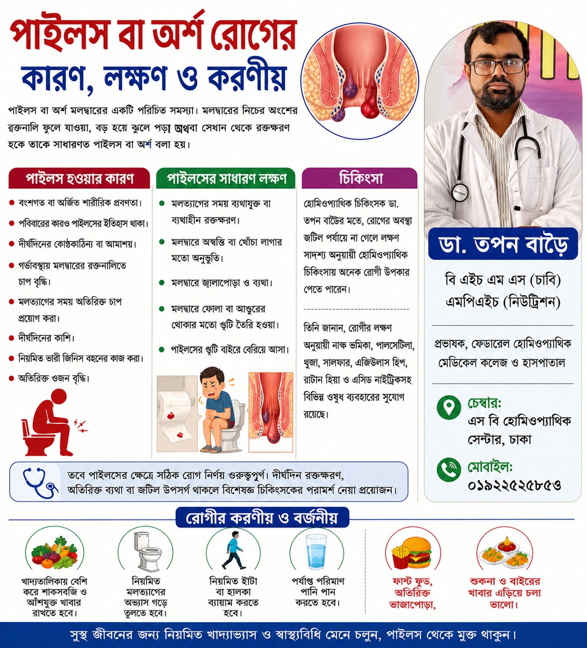 পাইলস বা অর্শ রোগের কারণ, লক্ষণ ও করণীয়