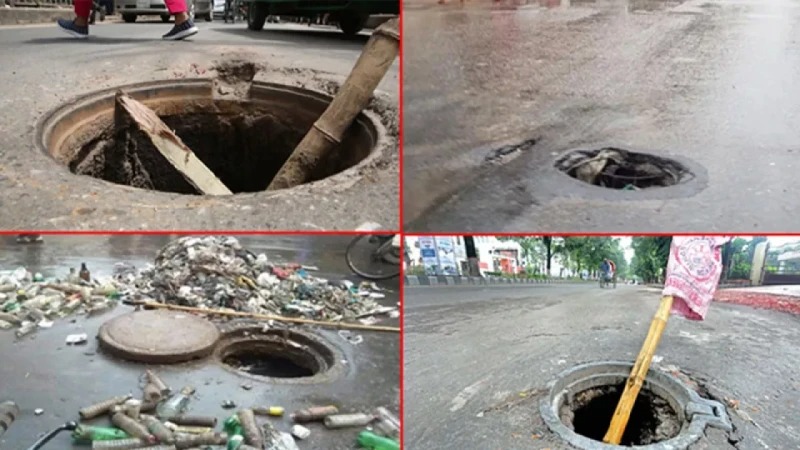 ম্যানহোল: রাজধানীর ব্যস্ত সড়কে মৃত্যুফাঁদ