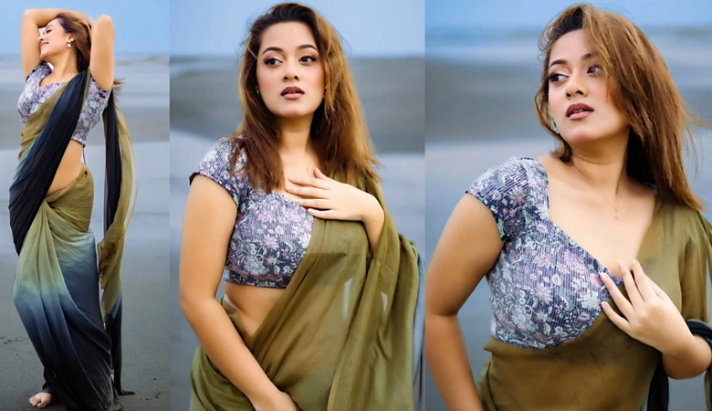 সমুদ্রপাড়ে শাড়িতে দীঘি, মুগ্ধ ভক্তরা